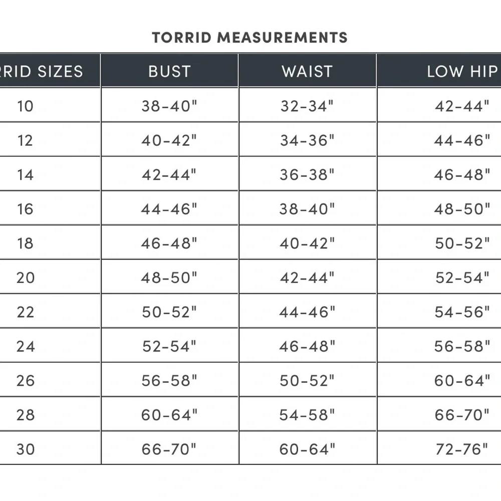 Torrid Size Chart Guide - Picture 2 of 2